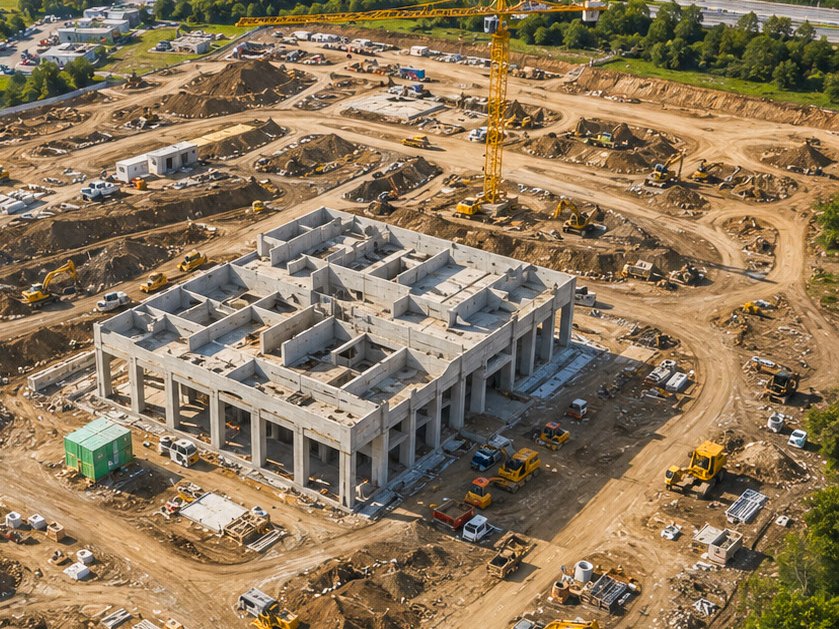 Chantier de construction relevé par drone, vue verticale